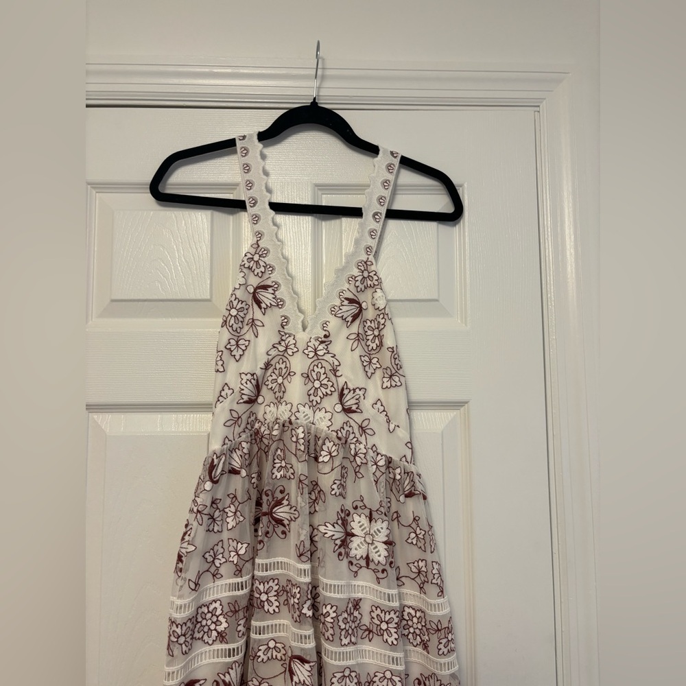 Anthropologie Embroidered Halter Midi Dress White & Burgundy Floral Size M - Picture 10 of 10